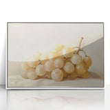 Art deco poster featuring an array of fruits in vibrant colors on a white acrylic framed print.