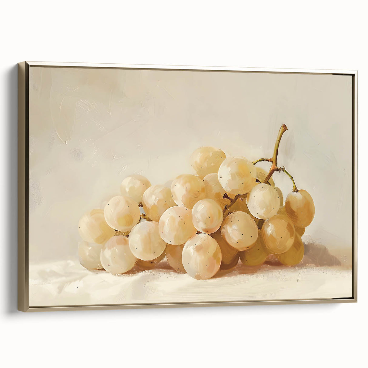 Framed canvas featuring a vintage poster of various fruits in muted colors, ideal for bedroom wall art.