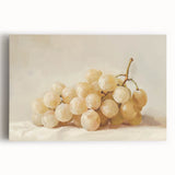 Large black and white stretched canvas depicting assorted fruits, ideal for kitchen wall art.
