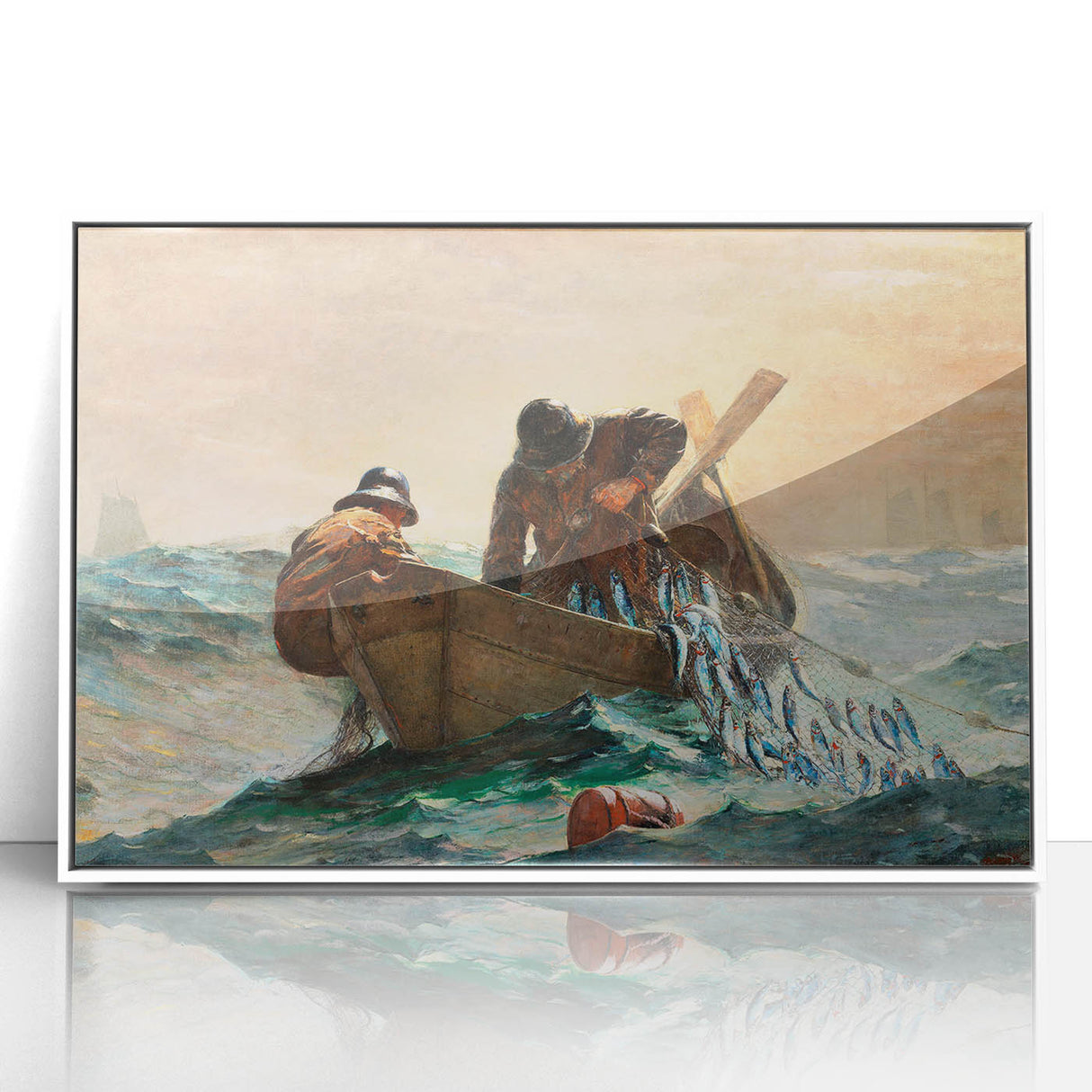 Dynamic Realism Art Print of Fishermen at Sea with Herring Net Catch