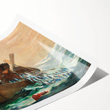 Dynamic Realism Art Print of Fishermen at Sea with Herring Net Catch