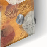 Large abstract wall art featuring swirling autumnal hues on acrylic glass, suitable for bedroom or dining room decor.