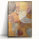 Large art print of a mid-century modernist autumn scene in warm gold tones, framed acrylic, ideal for nursery wall decor.