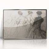 Abstract figurative art piece framed in silver acrylic, showcasing vibrant colors and dynamic shapes, ideal for modern home decor or art collectors.