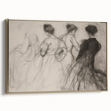 Abstract figurative framed canvas artwork showcasing a gold color palette, elegantly displayed in a side view to highlight its texture and design. Perfect for modern home decor.