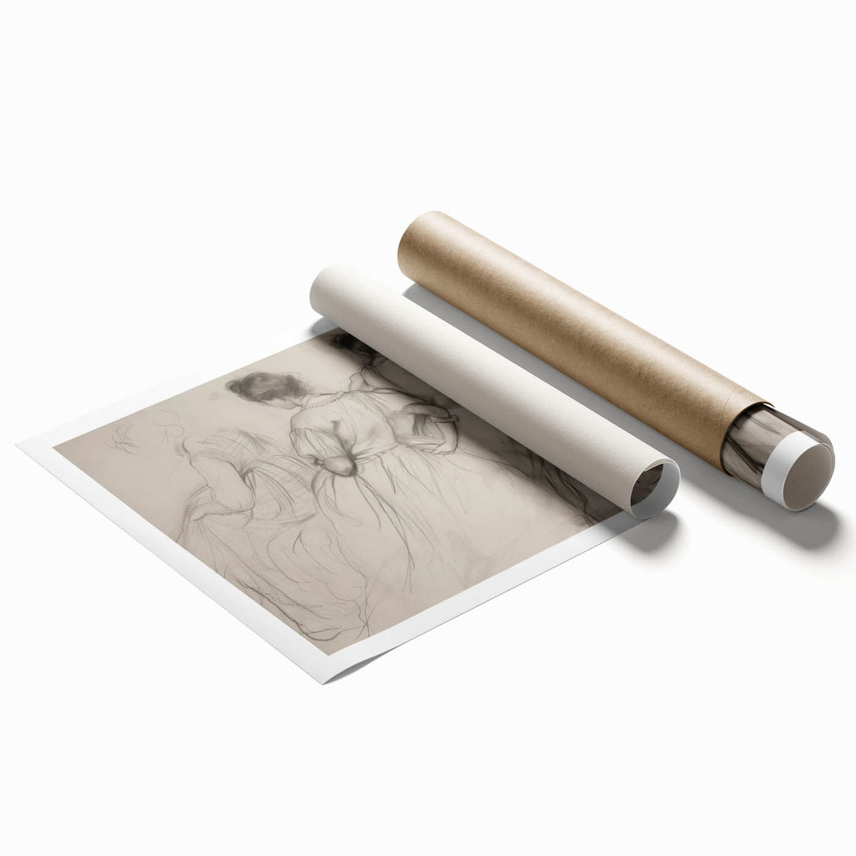 Abstract figurative rolled print showcasing vibrant colors and dynamic shapes, ideal for modern home decor. Packaged securely in a protective cardboard tube for safe delivery.