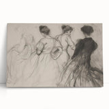 Abstract figurative stretched canvas artwork with vibrant colors, featuring dynamic shapes and lines, elegantly leaning against a neutral wall, ideal for modern decor.