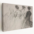 Abstract figurative stretched canvas artwork showcasing vibrant colors and dynamic shapes, displayed in a side view to highlight its textured surface and modern design. Perfect for enhancing contemporary home decor.