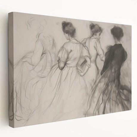 Abstract figurative stretched canvas artwork showcasing vibrant colors and dynamic shapes, displayed in a side view to highlight its textured surface and modern design. Perfect for enhancing contemporary home decor.