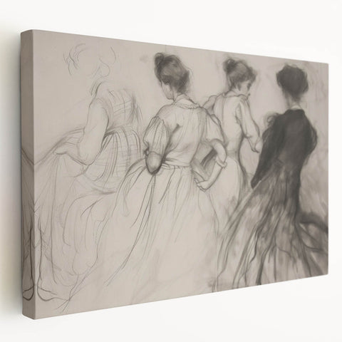 Abstract figurative stretched canvas artwork showcasing vibrant colors and dynamic shapes, displayed in a side view to highlight its textured surface and modern design. Perfect for enhancing contemporary home decor.