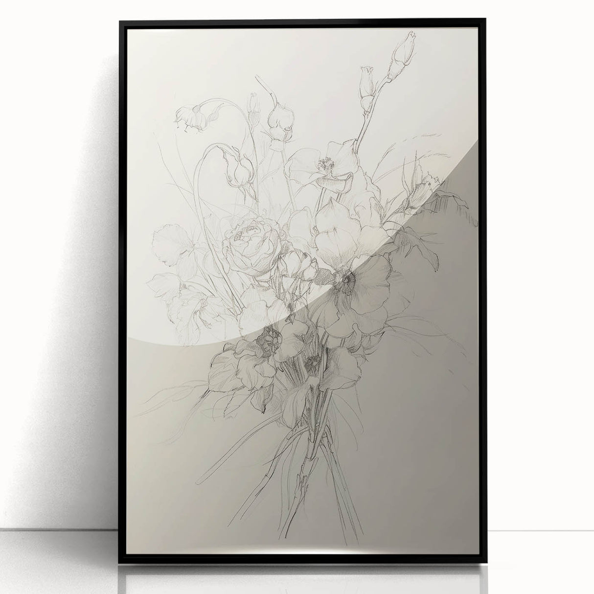 Framed acrylic artwork showcasing vibrant abstract florals in black, perfect for modern decor. The piece features a sleek black frame, adding elegance to any room.