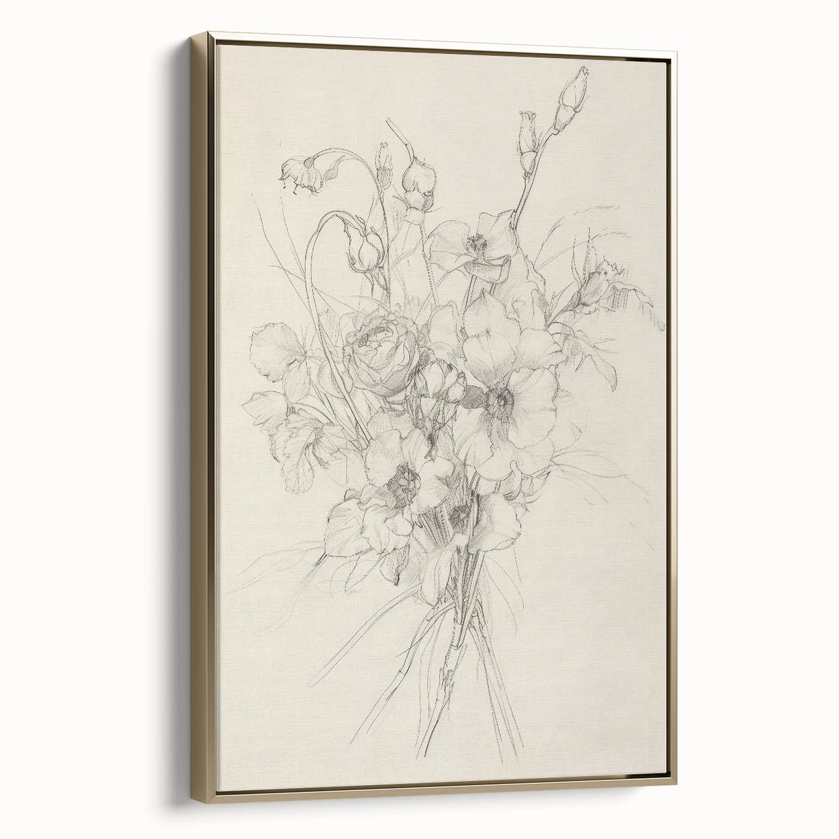 Abstract floral canvas art with a gold frame, showcasing vibrant colors and intricate designs, perfect for enhancing modern decor in any setting.