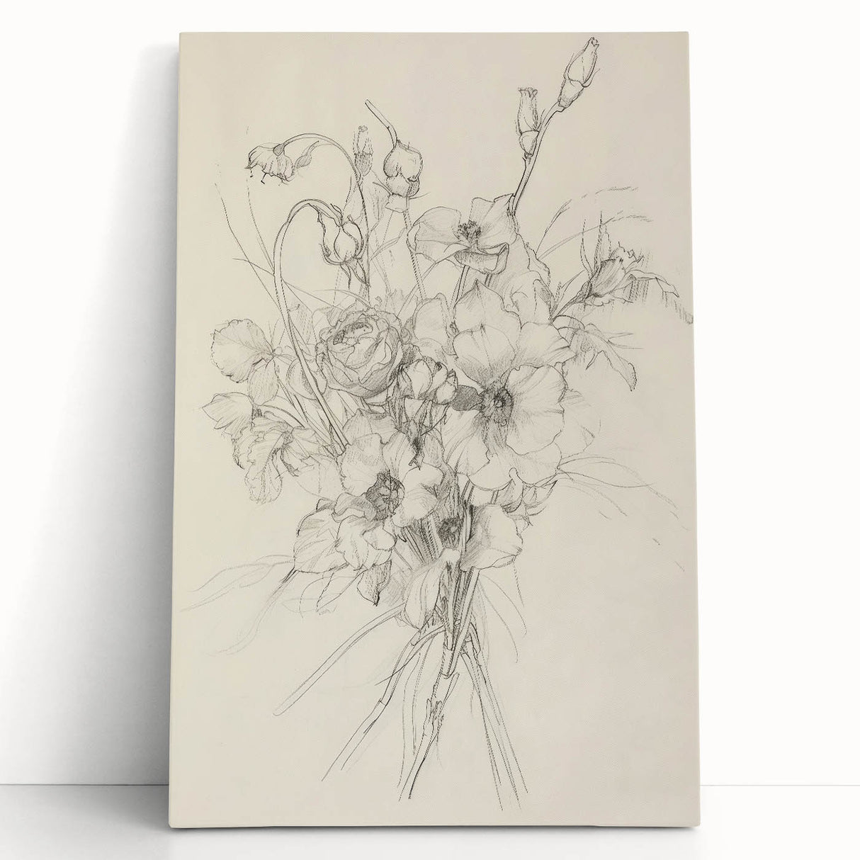 Colorful abstract floral design on stretched canvas, showcasing vibrant hues of pink, blue, and green, ideal for modern home decor or art enthusiasts.