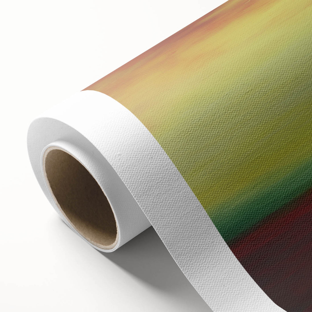 Abstract landscape artwork on rolled canvas showcasing vibrant hues of blue, green, and gold, ideal for modern home decor. Packaged in a protective tube for easy transport.