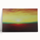 Abstract landscape canvas art showcasing vibrant hues of blue, green, and orange, perfect for modern home décor. The artwork leans against a neutral wall, highlighting its textured surface and contemporary style. Ideal for adding a pop of color to any living space.