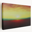 Abstract landscape stretched canvas showcasing vibrant hues of blue and orange, elegantly displayed from a side view, perfect for modern home decor.