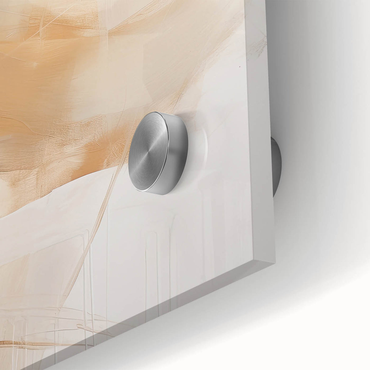 Close-up of abstract minimalist wall art on acrylic glass, showcasing vibrant colors and geometric patterns, ideal for modern home decor and interior design.