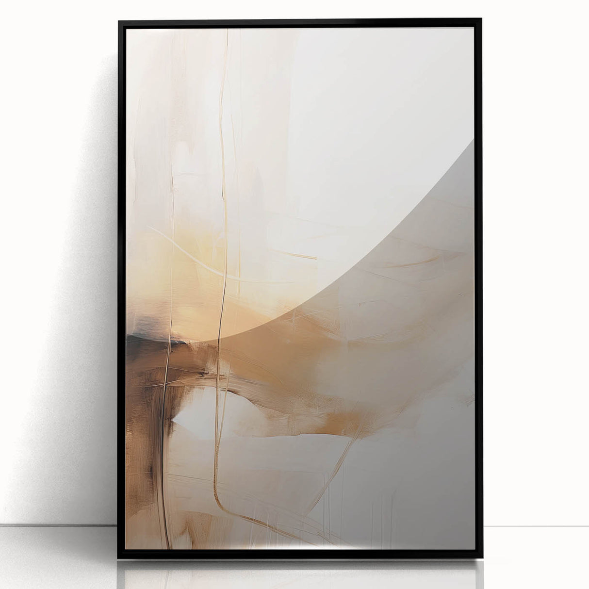 Framed abstract minimalist wall art featuring a black acrylic design, showcasing sleek lines and geometric shapes, perfect for modern home decor.