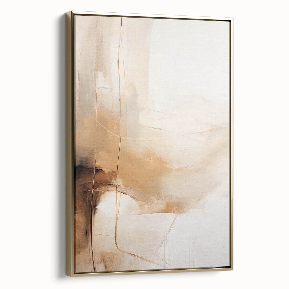 Abstract minimalist wall art piece featuring a gold frame, showcasing an elegant side view of the design on a canvas, perfect for modern home decor.