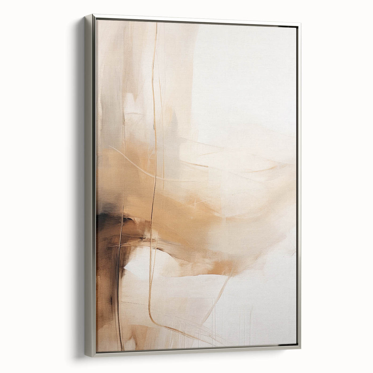 Framed abstract minimalist wall art showcasing a silver design, viewed from the side, perfect for modern decor and enhancing interior aesthetics.