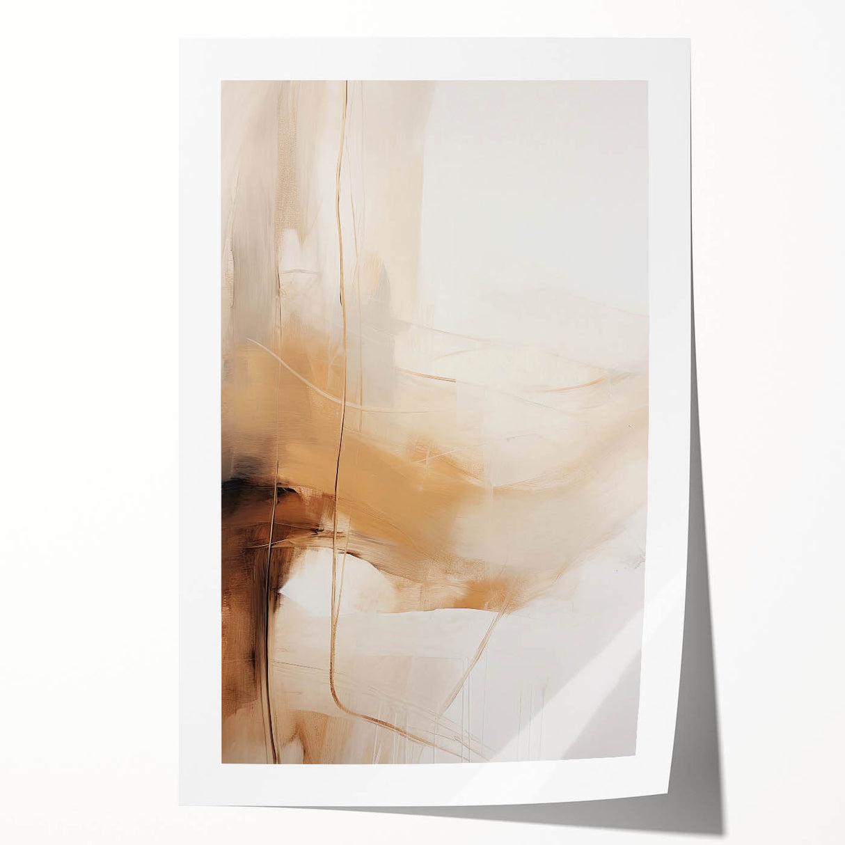 Abstract minimalist wall art print showcasing soft pastel colors and geometric shapes, elegantly rolled for easy display and storage in a protective tube.