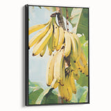 Black and white vintage poster art of assorted fruits on a framed canvas, suitable for bedroom wall decor.