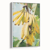 Vintage poster art featuring an assortment of colorful fruits on a large framed canvas, suitable for living room decor.