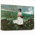Charming Realism Art Print of Woman by Peach Blossoms in Pastoral Scene