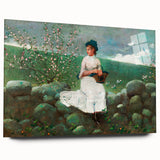 Charming Realism Art Print of Woman by Peach Blossoms in Pastoral Scene