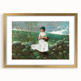 Charming Realism Art Print of Woman by Peach Blossoms in Pastoral Scene