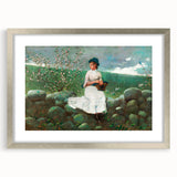 Charming Realism Art Print of Woman by Peach Blossoms in Pastoral Scene