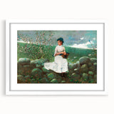 Charming Realism Art Print of Woman by Peach Blossoms in Pastoral Scene