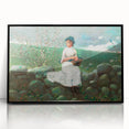 Charming Realism Art Print of Woman by Peach Blossoms in Pastoral Scene