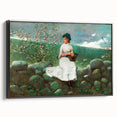 Charming Realism Art Print of Woman by Peach Blossoms in Pastoral Scene
