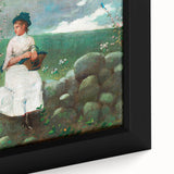 Charming Realism Art Print of Woman by Peach Blossoms in Pastoral Scene