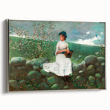 Charming Realism Art Print of Woman by Peach Blossoms in Pastoral Scene