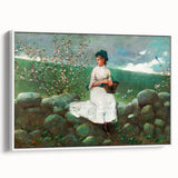 Charming Realism Art Print of Woman by Peach Blossoms in Pastoral Scene