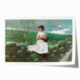 Charming Realism Art Print of Woman by Peach Blossoms in Pastoral Scene
