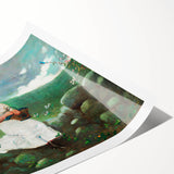 Charming Realism Art Print of Woman by Peach Blossoms in Pastoral Scene