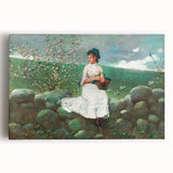 Charming Realism Art Print of Woman by Peach Blossoms in Pastoral Scene