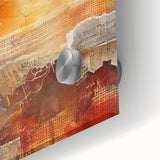 Large abstract wall art depicting autumnal trees in warm orange and red tones, acrylic print.