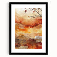 Extra large abstract art print featuring vibrant autumnal hues on a textured canvas, framed in black.
