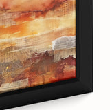 Close-up of extra large framed canvas featuring black textured art with colorful abstract designs.