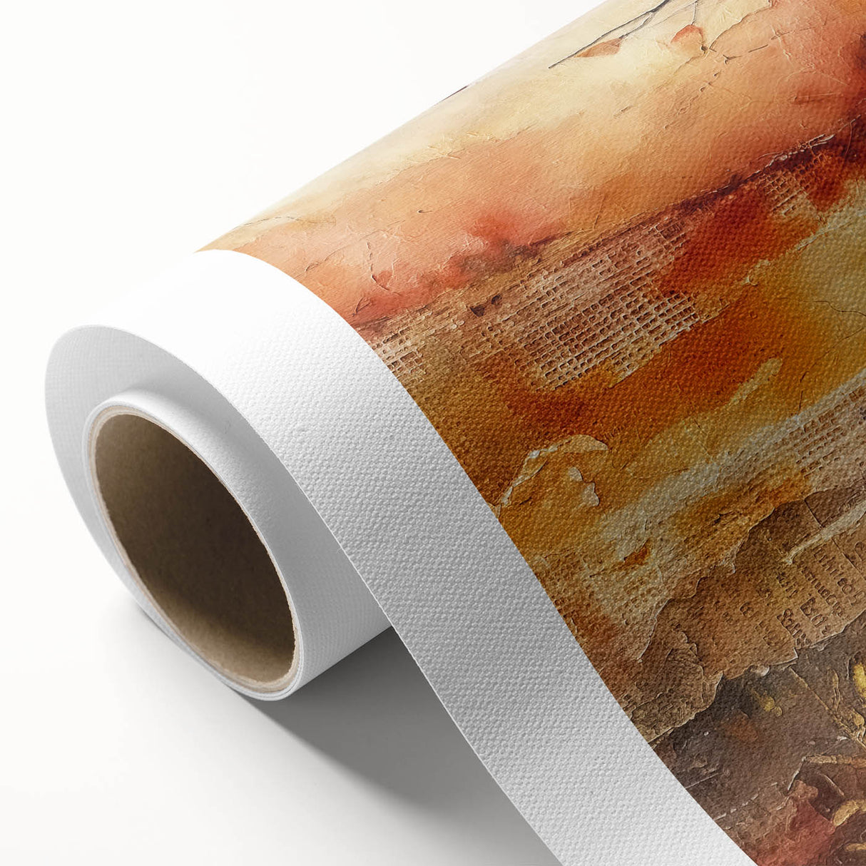 Art deco poster featuring fall-inspired motifs in warm orange and brown tones on rolled canvas.