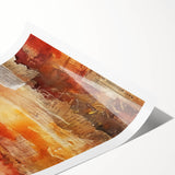 Extra large wall art featuring line art flowers in warm autumn hues on a rolled canvas, ideal for large living room decor.