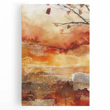 Large black and white abstract depiction of fall trees on stretched canvas, ideal for kitchen wall art.