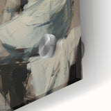 Abstract figurative acrylic artwork displayed on glass, showcasing vibrant colors and intricate patterns, perfect for modern home decor.