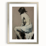 Abstract figurative frame with a silver mat, showcasing a modern art piece in front view, emphasizing elegant design and sleek aesthetics for contemporary decor.