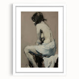 Abstract figurative art frame in a white mat, showcasing a modern design with vibrant colors and intricate details, perfect for contemporary home decor.