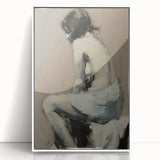 Framed abstract figurative art in acrylic displays vibrant colors with dynamic shapes, set against a sleek white background, ideal for modern decor.